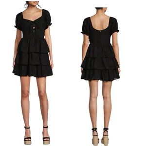 NEW Midnight Doll Sweetheart Neck Emb Lawn Tiered Ruffle Dress Zip Black Size S